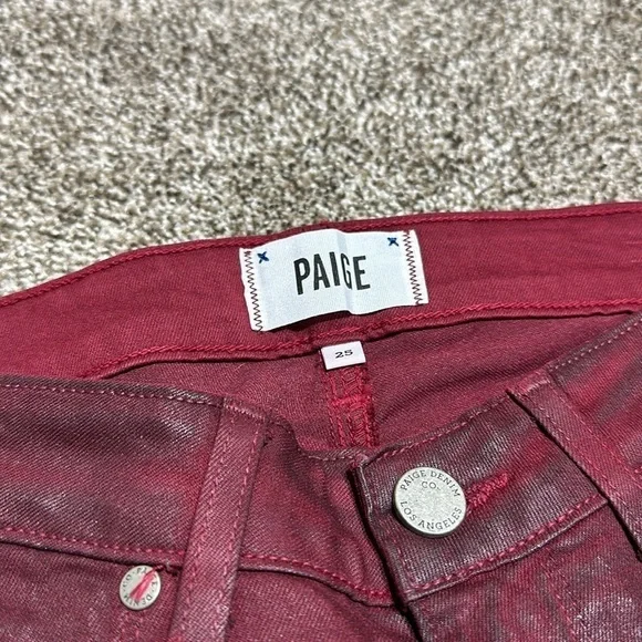Paige verdugo ankle Shiraz silk coated skinny ankle jeans denim deep red wine - Picture 2 of 15